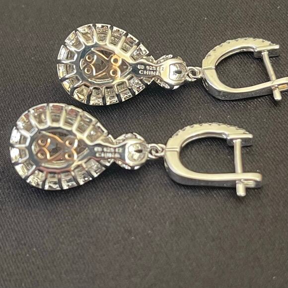 Diamonique Sterling Earrings Simulated Morganite Dangle Drop Silver - Picture 7 of 11